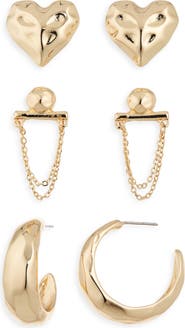 NORDSTROM RACK 3-Pack Assorted Stud, Hoop & Drop Earrings