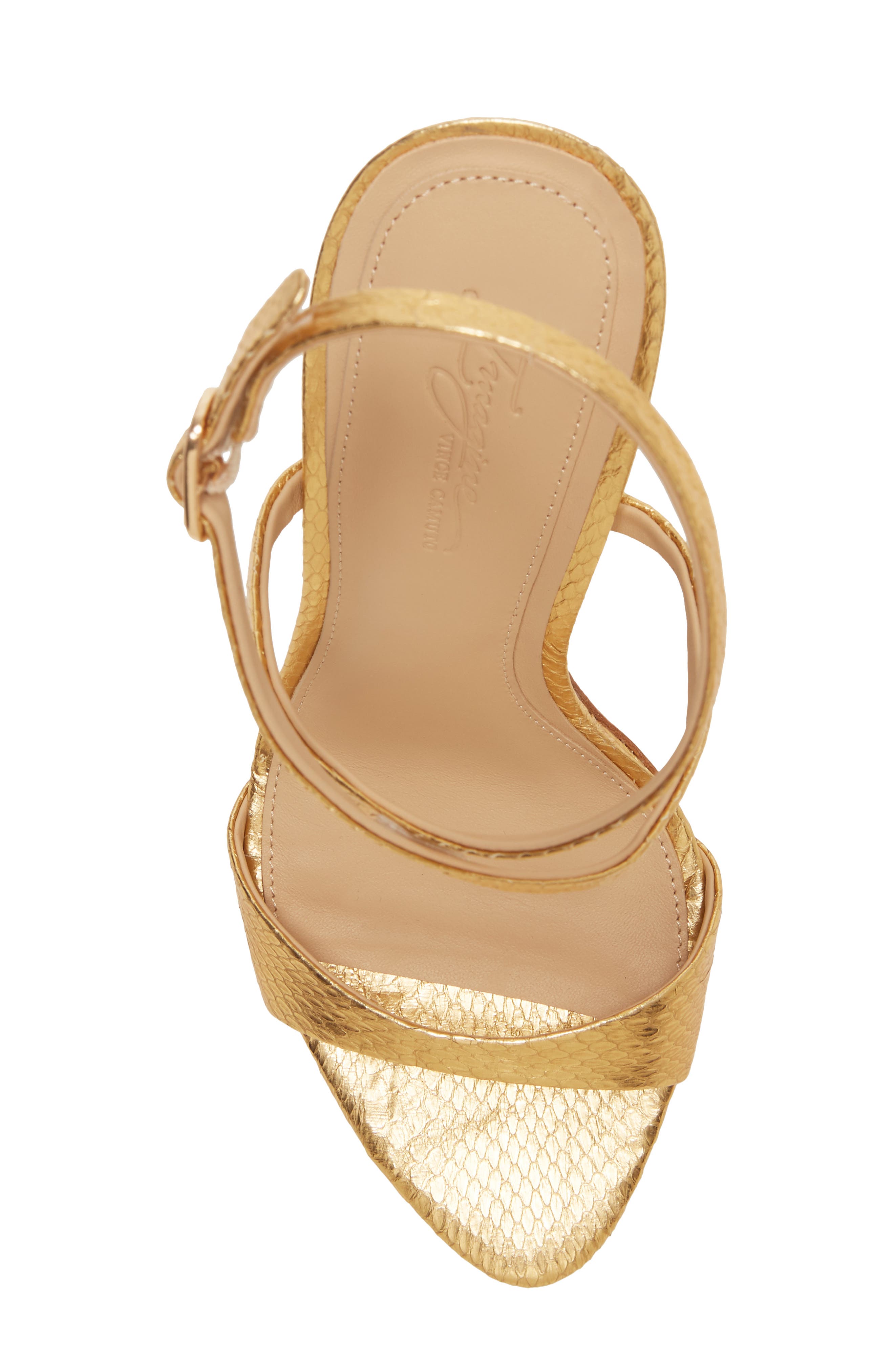 Imagine Vince Camuto Rora Ankle Strap Stiletto Sandal, Alternate, color, GOLD SNAKE PRINT
