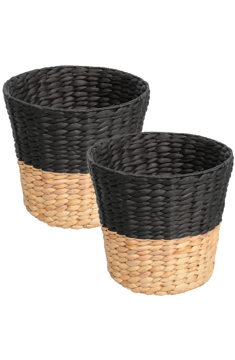 HAPPIMESS Toby Two-Tone Handwoven Water Hyacinth 3.1-Gallon Tapered Round Wicker Watebasket, Main, color, Black/Natural