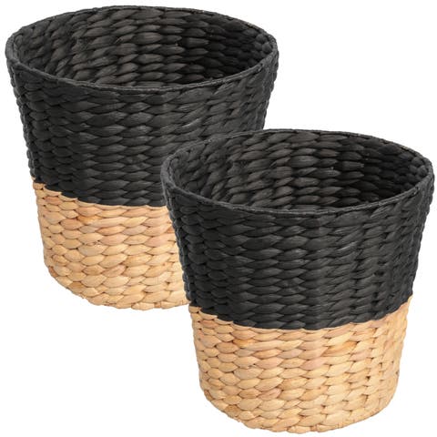Contemporary Two-Tone Handwoven Water Hyacinth 3.1-Gallon Tapered Round Wicker Watebasket (Set of 2)
