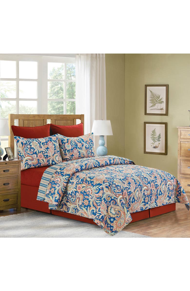 C&F Home Marla Damask Cotton Quilt Set - Reversible and Machine Washable, Alternate, color, Blue