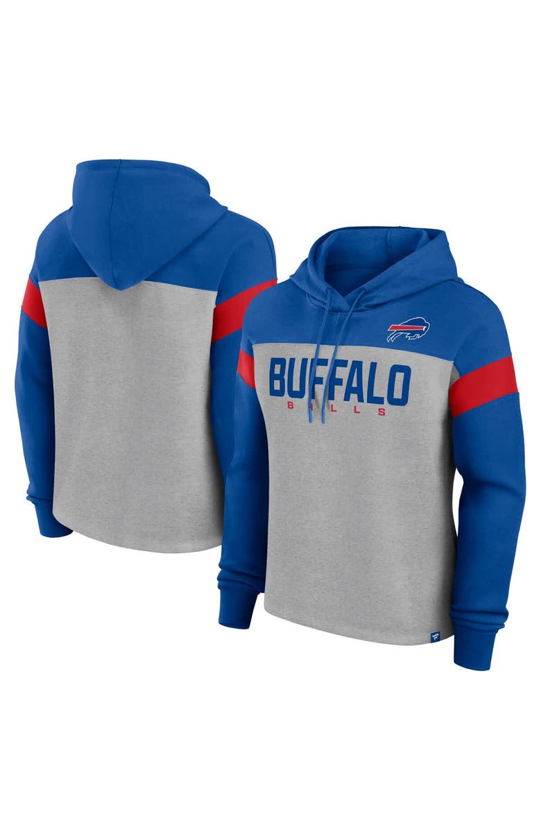 FANATICS Women's Fanatics Heather Gray/Royal Buffalo Bills Bold Play Call Pullover Hoodie, Alternate, color, Heather Gray