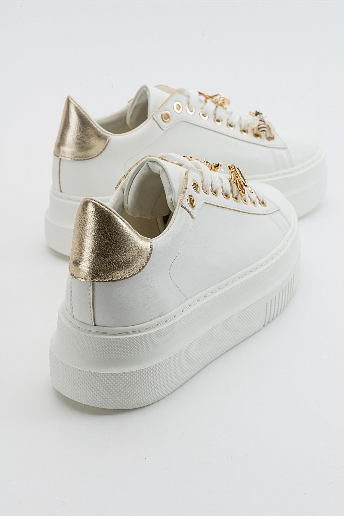 Ater Bee Buckle Sneakers, Alternate, color, White Faux Leather
