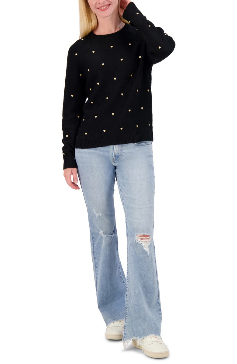 Lucky Brand Heart Stud Crewneck Sweater, Alternate, color, Black Combo
