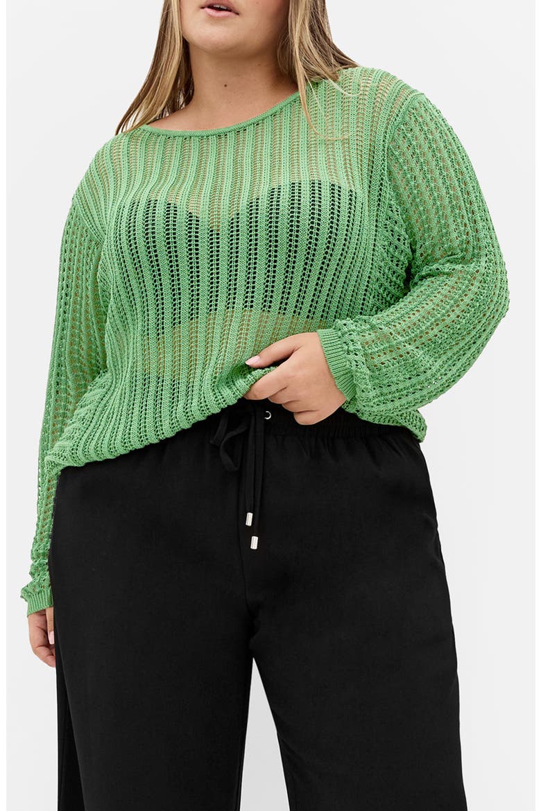 Slouch Open Stitch Sweater, Main, color, MOSS GREEN