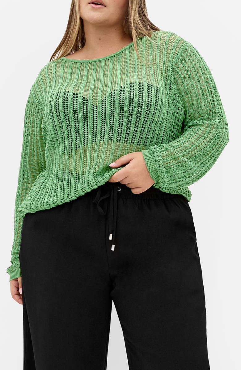 City Chic Slouch Open Stitch Sweater, Main, color, Moss Green