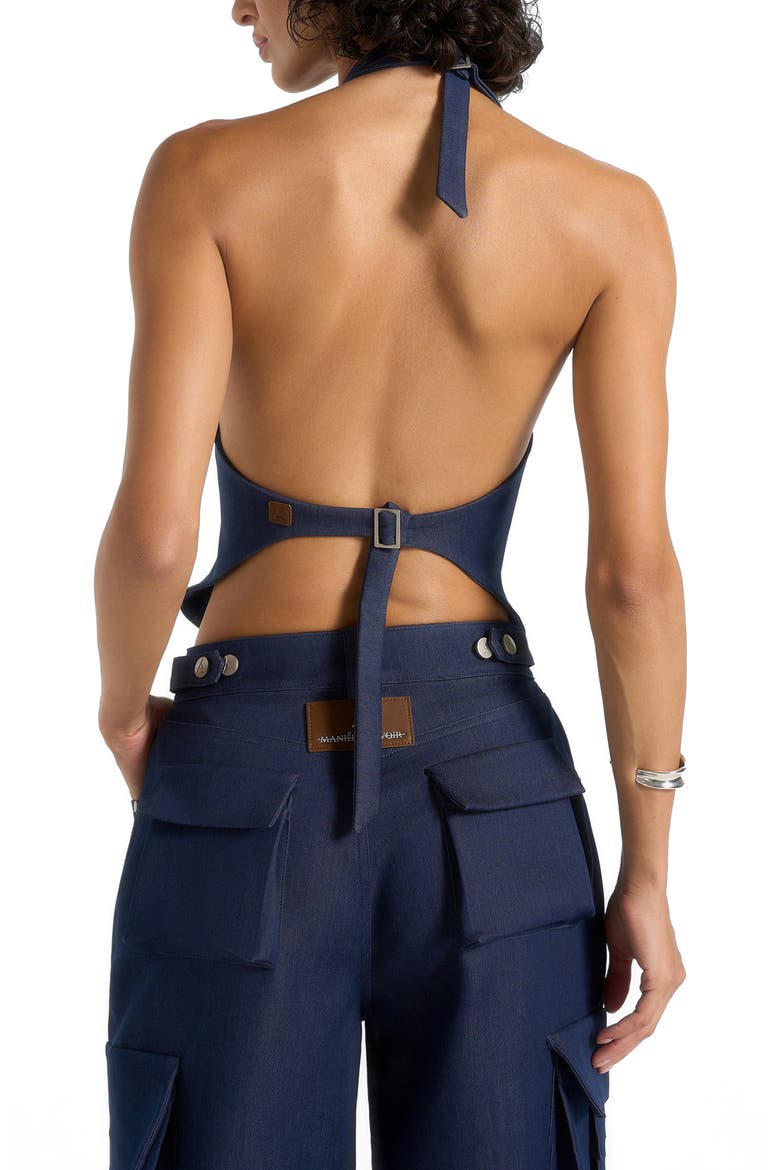 Claudette Halterneck Backless Top, Alternate, color, Indigo