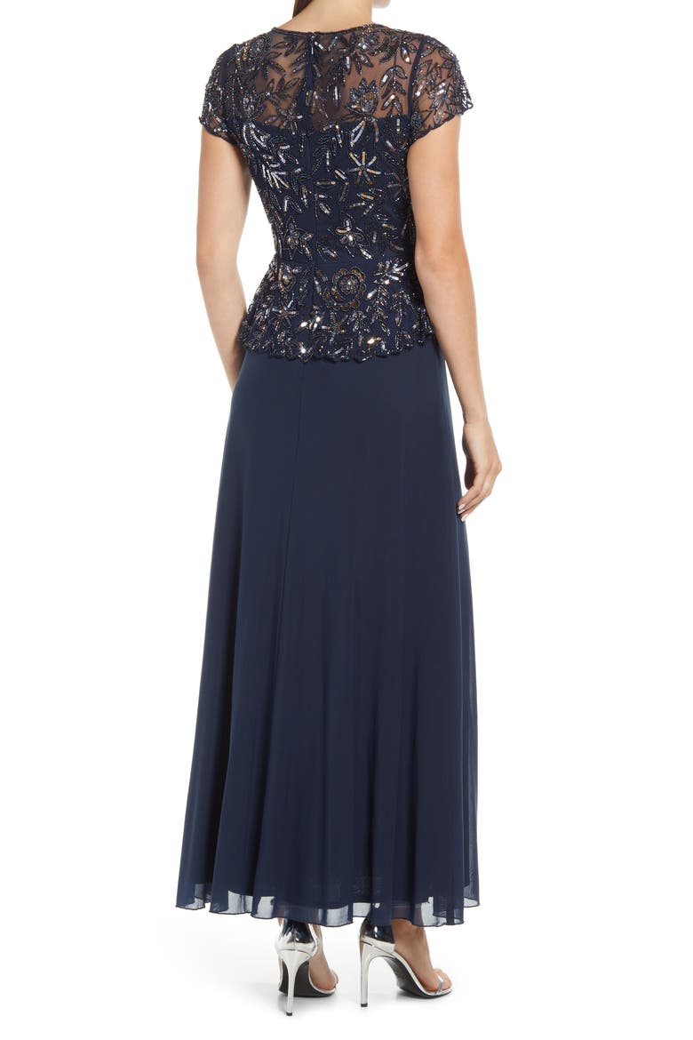 Beaded Mesh Mock Two-Piece Gown, Alternate, color, JBS NAVY