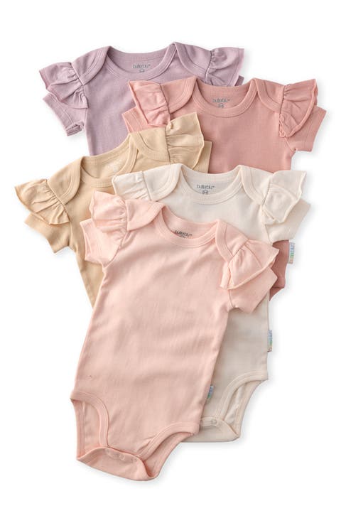 Rose Assorted 5-Pack Ruffle Sleeve Organic Cotton Bodysuits (Baby)