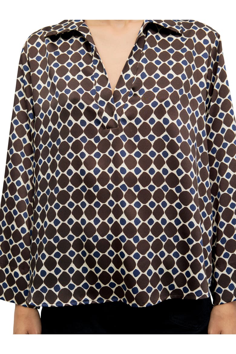 Lorra Geometric Collared Top, Alternate, color, Brown