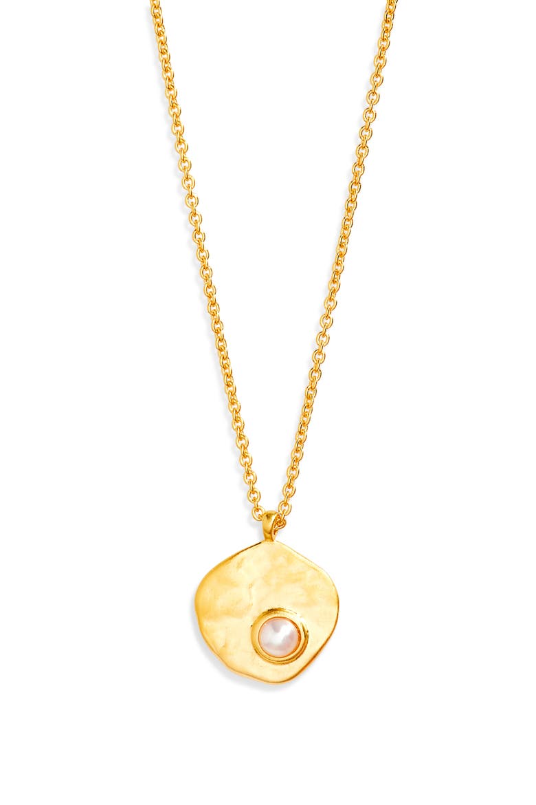 Capri Freshwater Pearl Disc Pendant Necklace, Main, color, 18K GOLD VERMEIL / PEARL