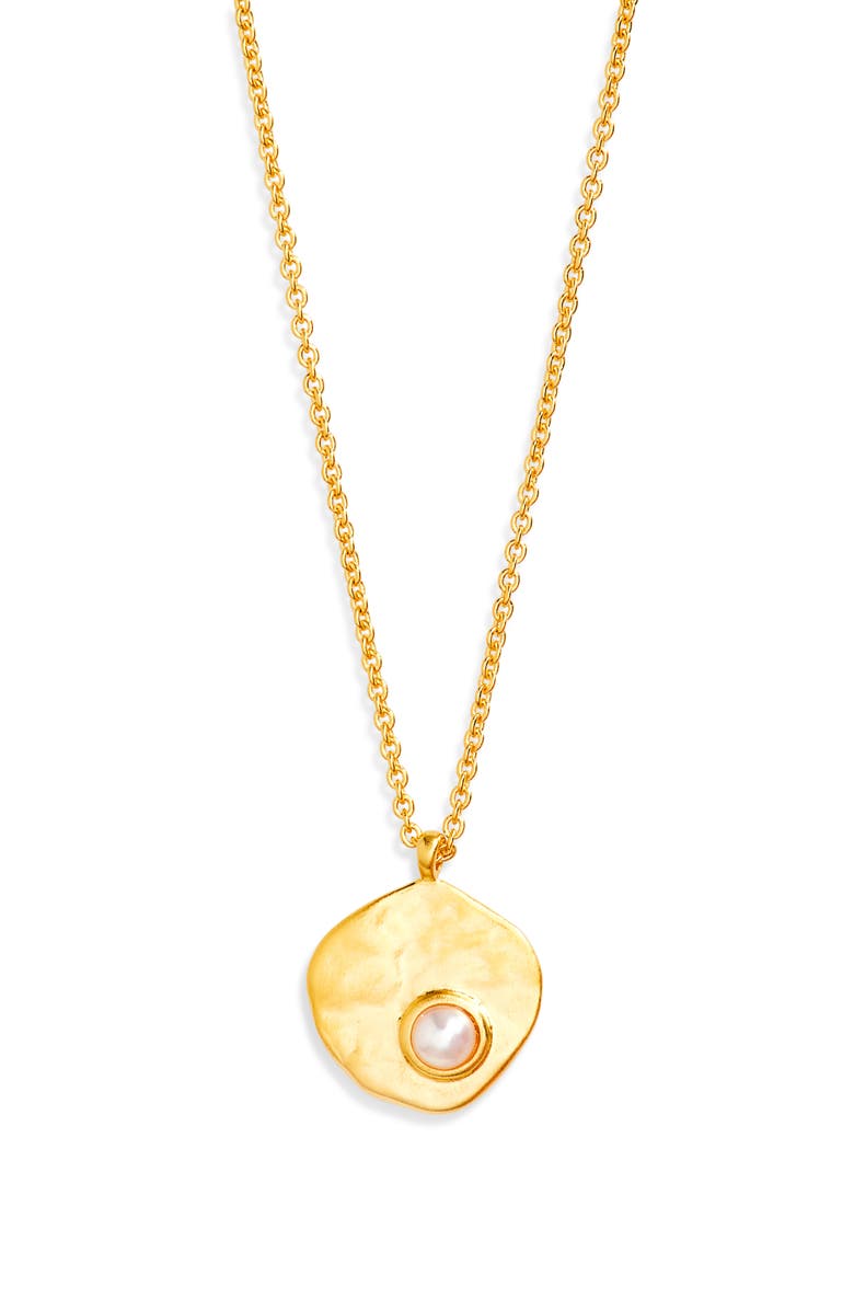 Monica Vinader Capri Freshwater Pearl Disc Pendant Necklace, Main, color, 18K Gold Vermeil / Pearl