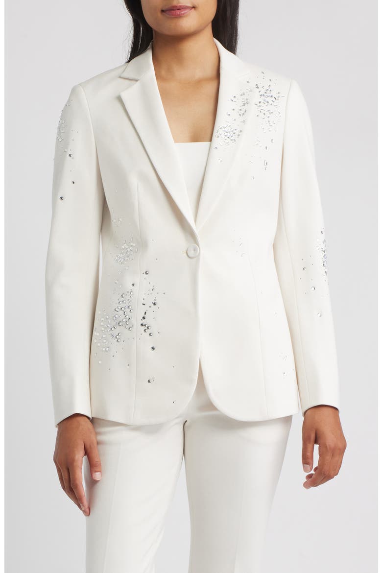 Embellished One-Button Blazer, Main, color, WHITE DOVE