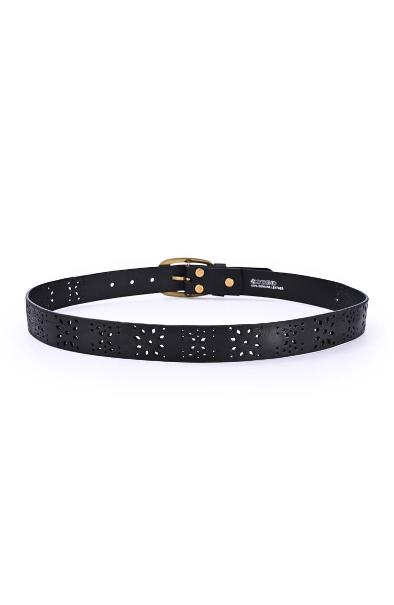 OLD TREND Blooming Genuine Leather Perforated Floral Vintage Belt, Alternate, color, Black