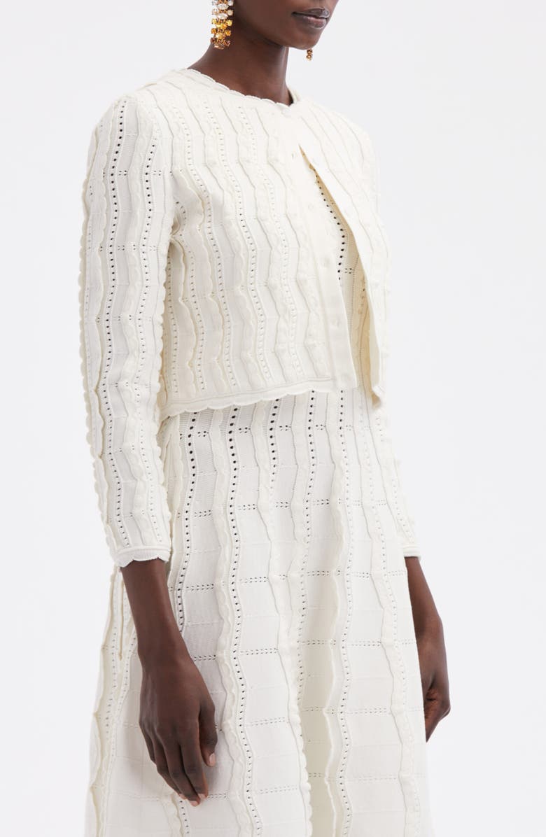 Oscar de la Renta Wavy Stitch Crop Cardigan, Alternate, color, Ivory