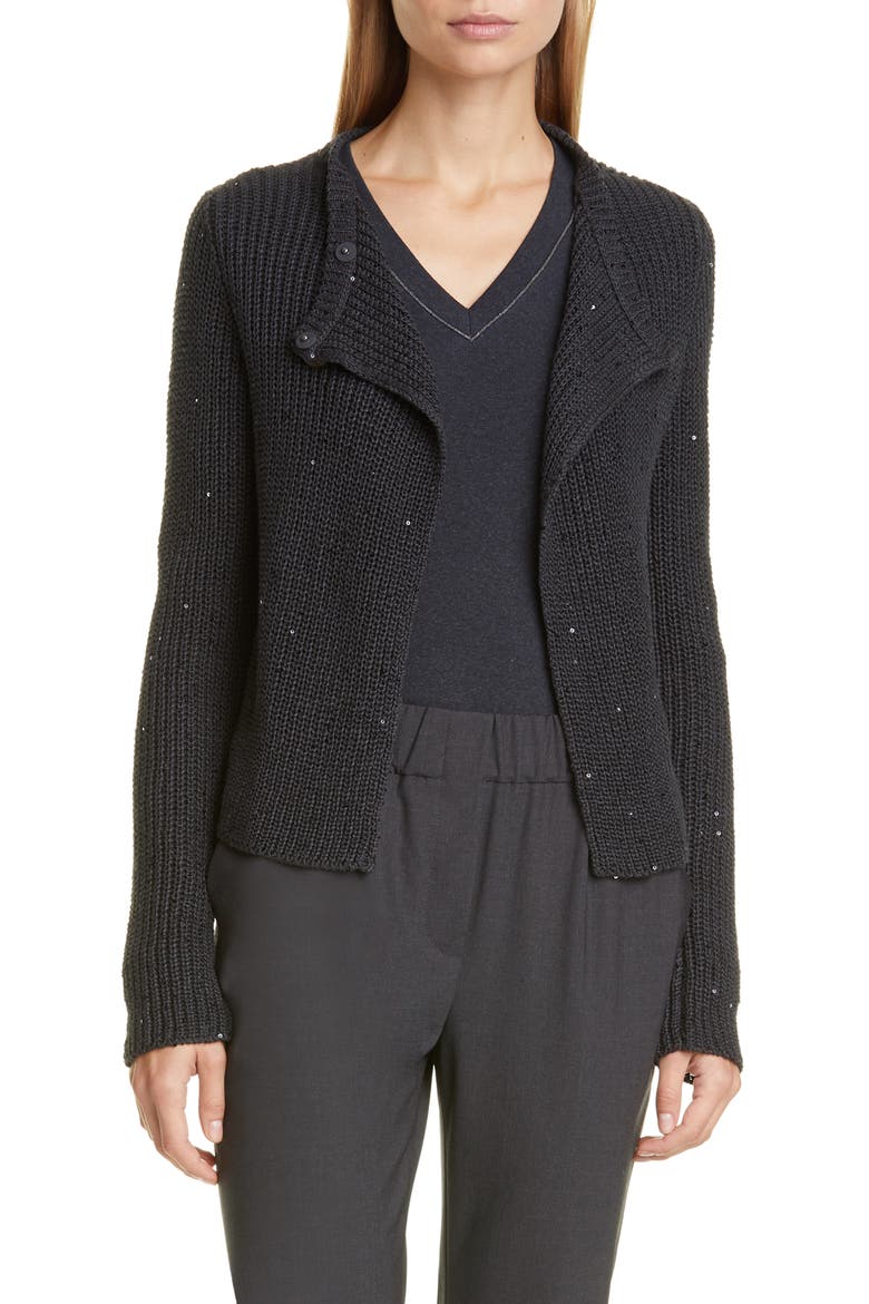 Sequin Rib Cardigan, Main, color, BLACK