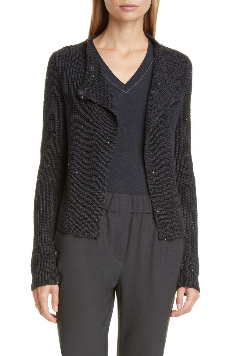 Brunello Cucinelli Sequin Rib Cardigan, Main, color, 