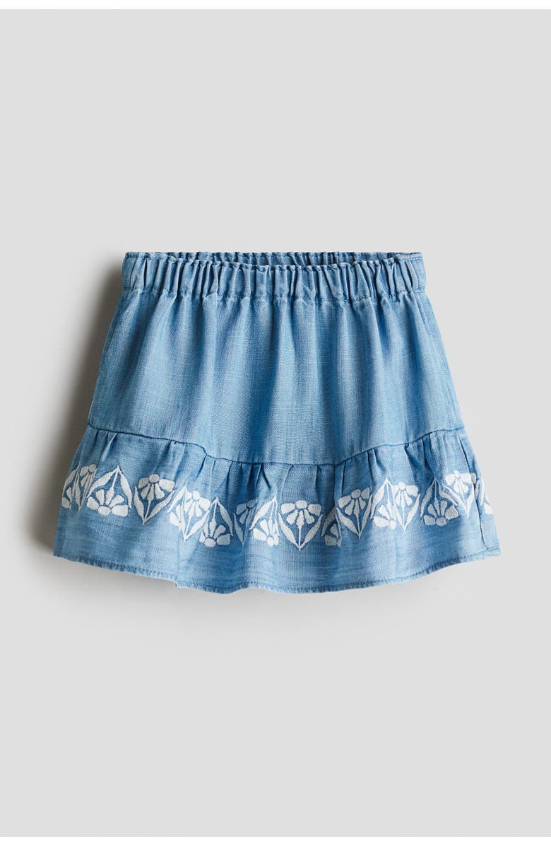 H&M Embroidery-detail Denim Skirt, Main, color, Blue/White Flowers