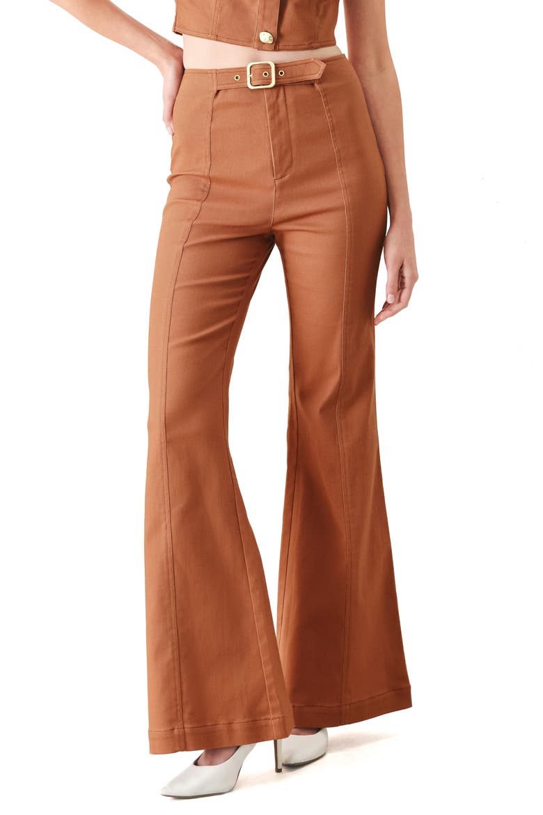 Belted Flare Leg Pants, Main, color, TERRACOTTA