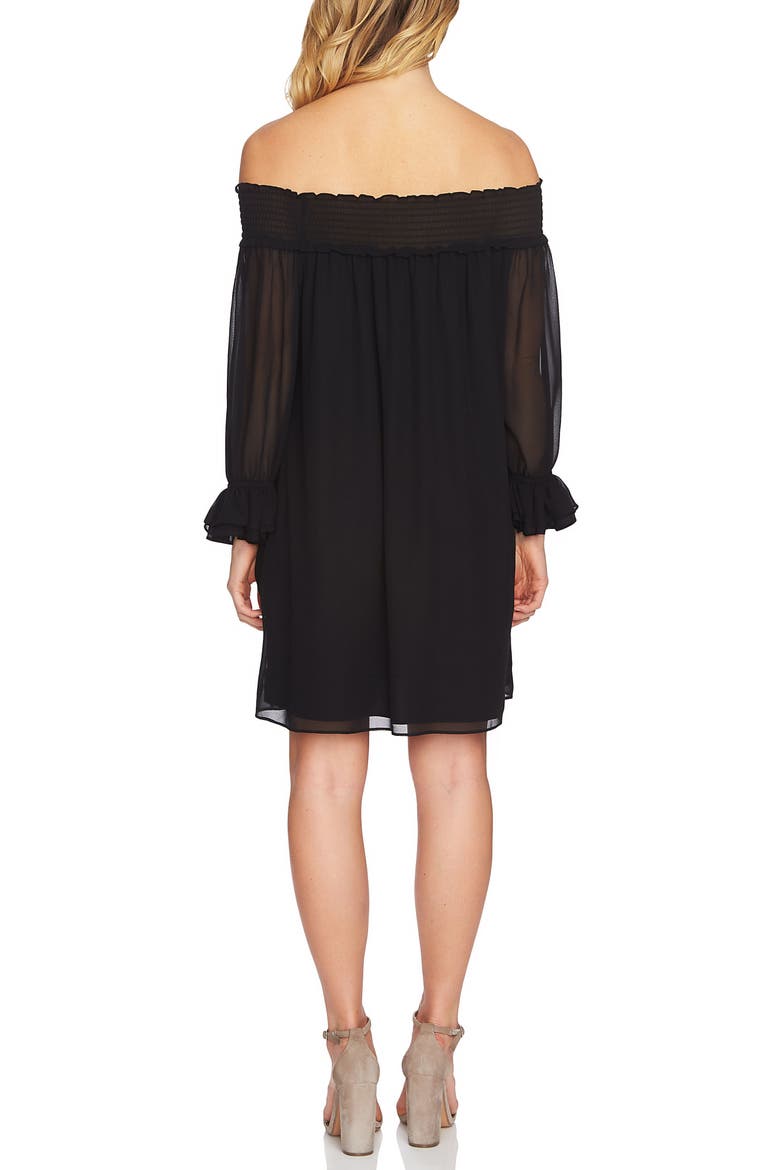 Shiloh Off the Shoulder Split Sleeve Shift Dress, Alternate, color, RICH BLACK