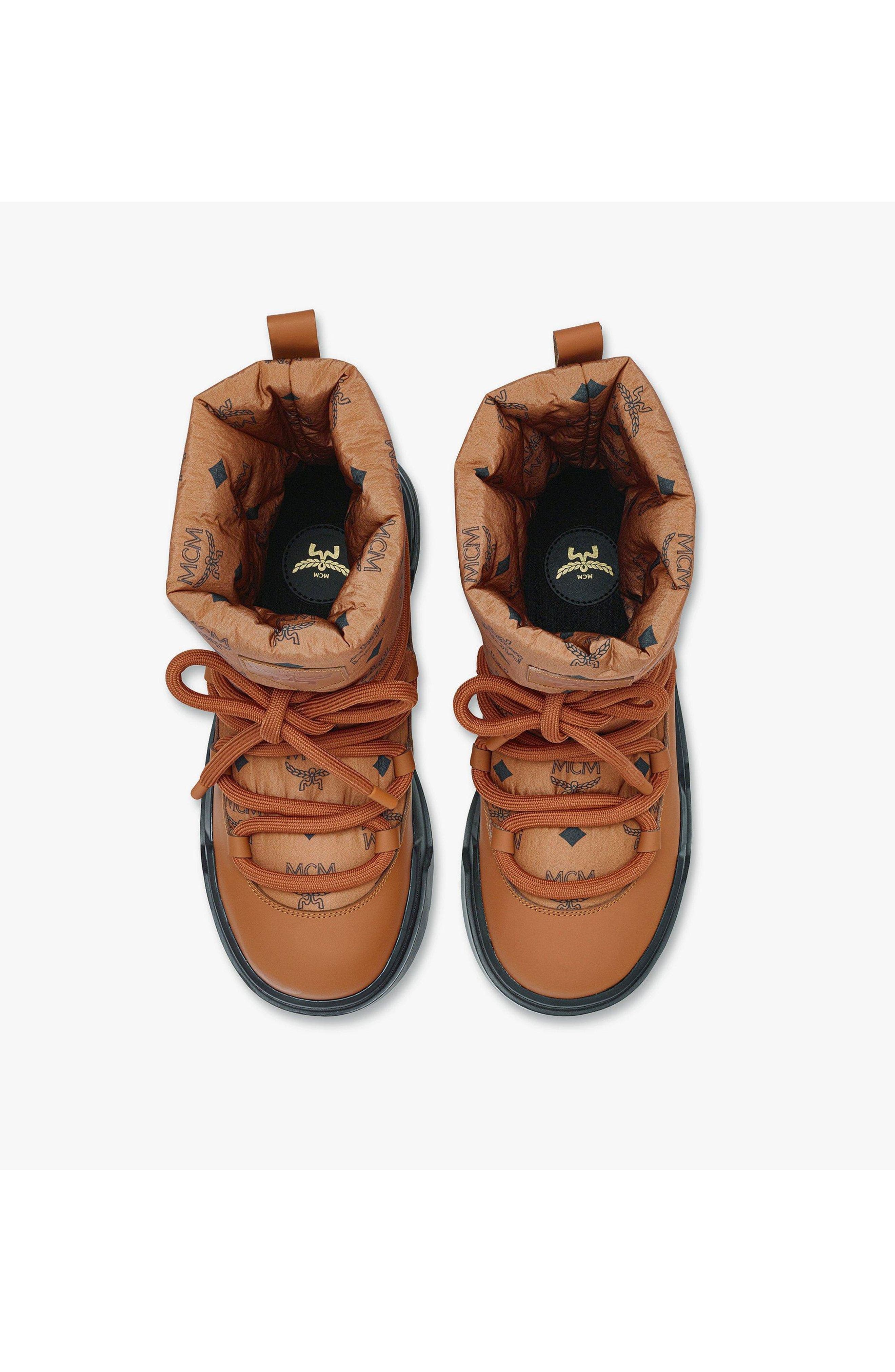 Skyward Ankle Boots in Padded Monogram Nylon, Alternate, color, Cognac
