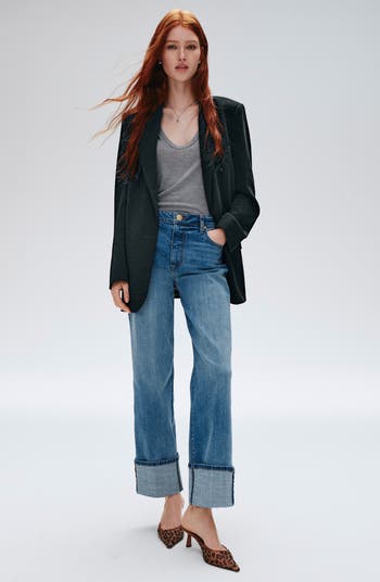 Sienna High Waist Cuffed Hem Wide Leg Jeans