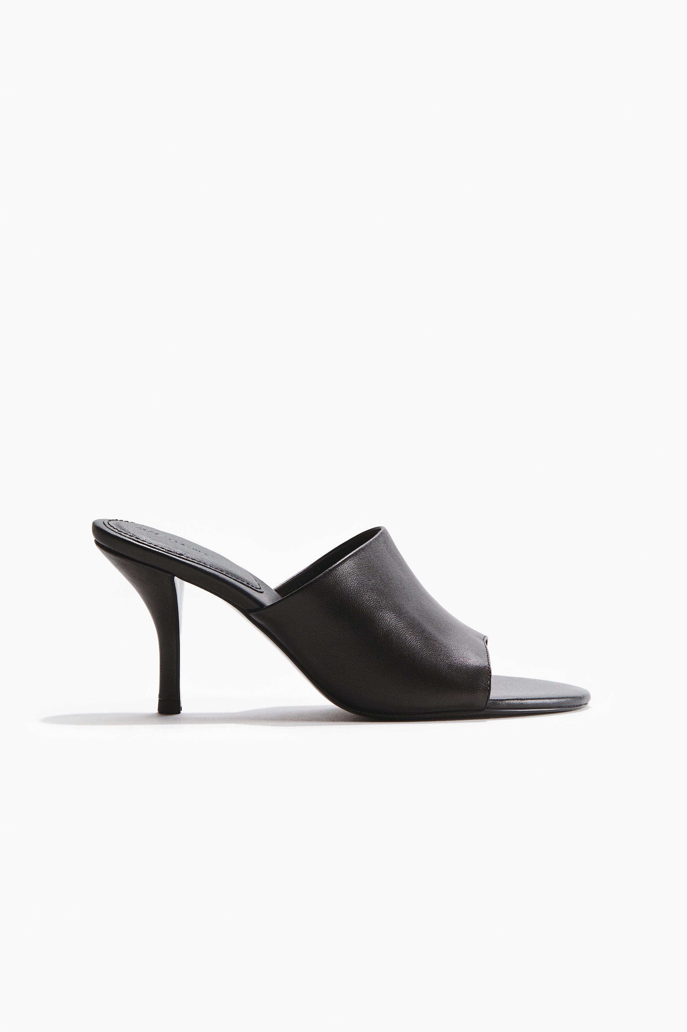 H&M Heeled Leather Sandals, Main, color, Black