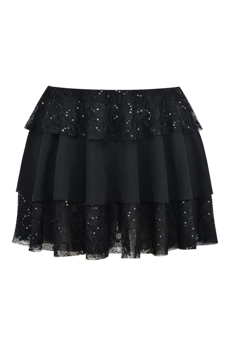 Mid Rise Tiered Miniskirt, Main, color, BLACK