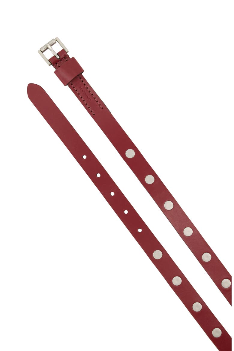 Flat Stud Leather Belt, Alternate, color, GARNET RED