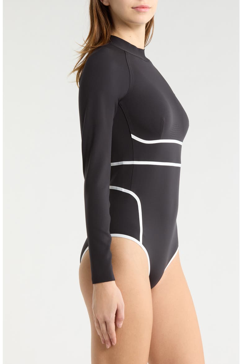 Mirage Fusion Long Sleeve UPF 50+ One-Piece Rashguard Swimsuit, Alternate, color, BLACK