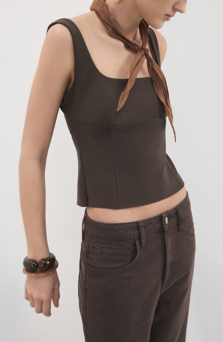 MANGO Square Neck Crop Top, Alternate, color, Brown