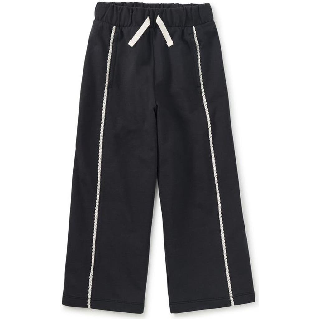 Tea Collection Lace Trim Track Pants In Black