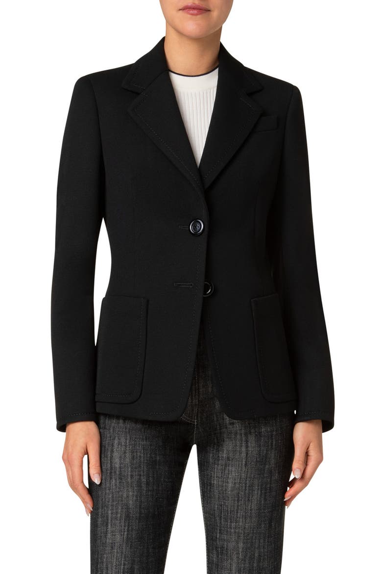 Virgin Wool Tricotine Blazer, Main, color, BLACK