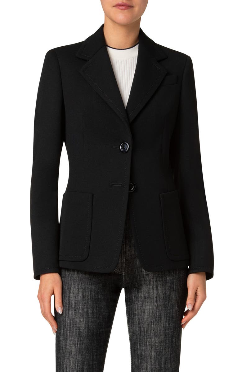 Akris punto Virgin Wool Tricotine Blazer, Main, color, Black
