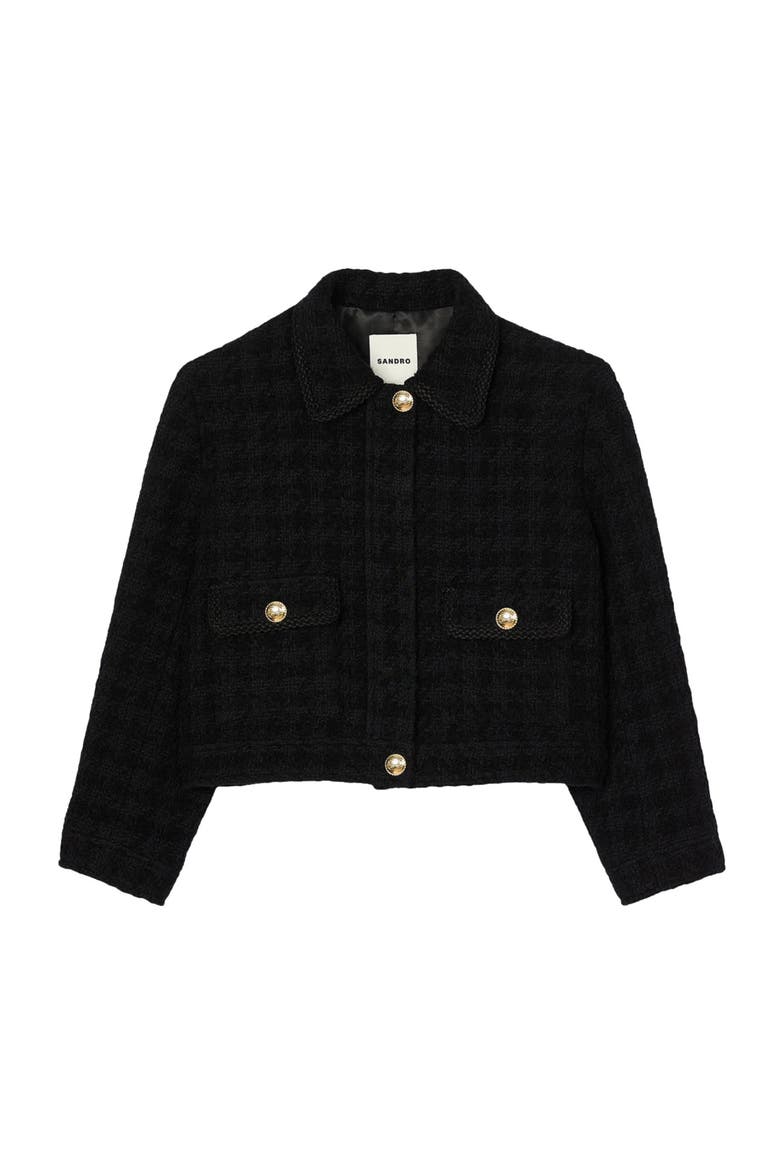 Cropped tweed jacket, Alternate, color, Black