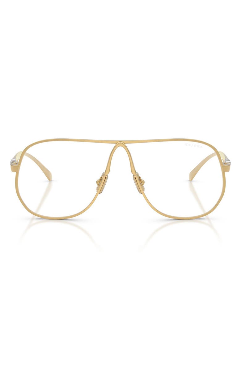 Miu Miu 66mm Oversize Pilot Blue Light Glasses, Main, color, Gold / Clear Blue Light Filter
