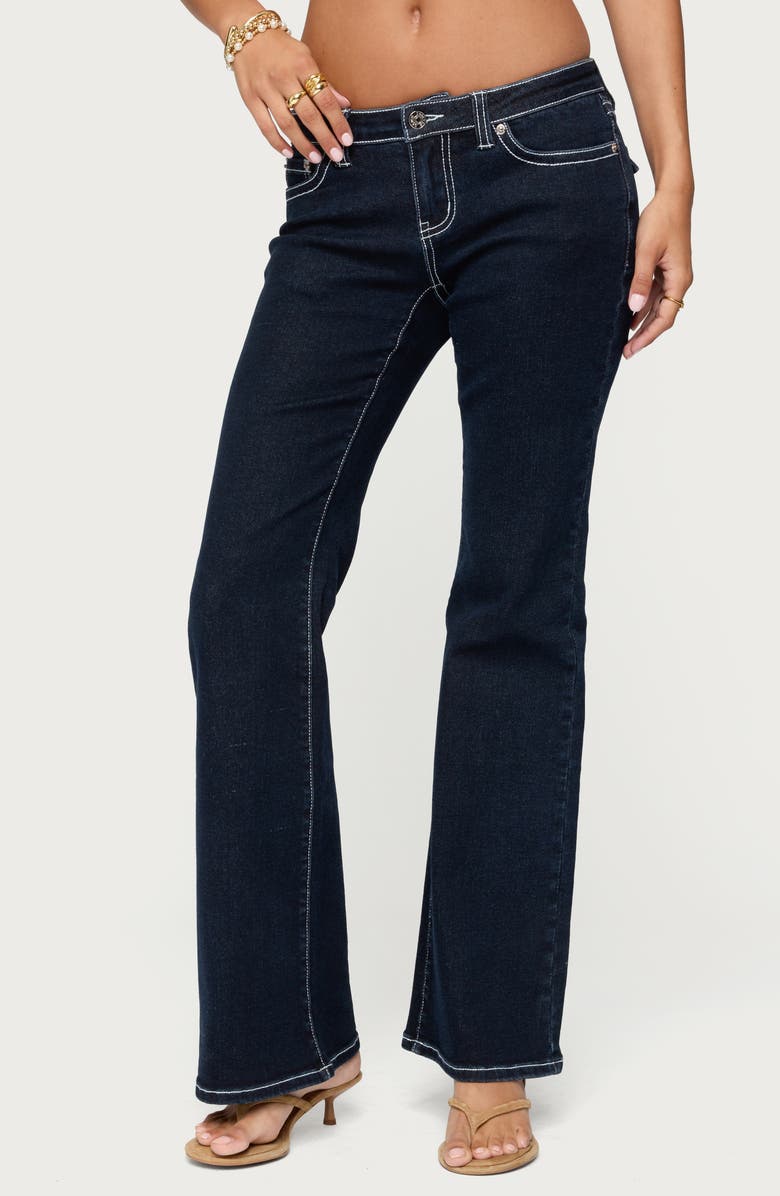 EDIKTED Louis Low Rise Flare Jeans, Main, color, Dark-Blue