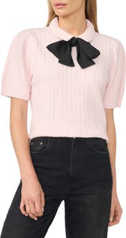 CeCe Bow Detail Cable Knit Sweater