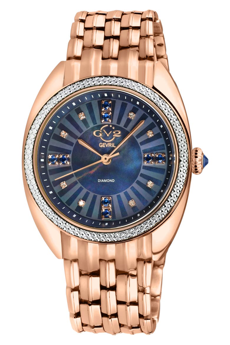 Palermo Blue Mother of Pearl Dial Diamond Bracelet Watch, 35mm - 0.04ct., Main, color, ROSE GOLD