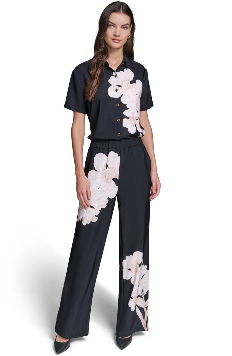 KARL LAGERFELD PARIS Placed Floral Soft Pants, Alternate, color, Midnight Navy Multi