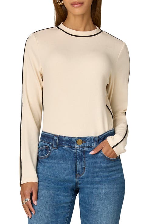 Contrast Piping Long Sleeve Rib T-Shirt