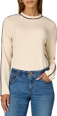 Wit & Wisdom Contrast Piping Long Sleeve Rib T-Shirt