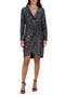 Velvet Sequin Long Sleeve Faux Wrap Dress