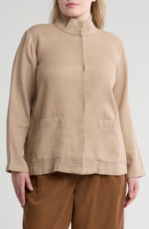 Stand Collar Organic Linen & Organic Cotton Jacket
