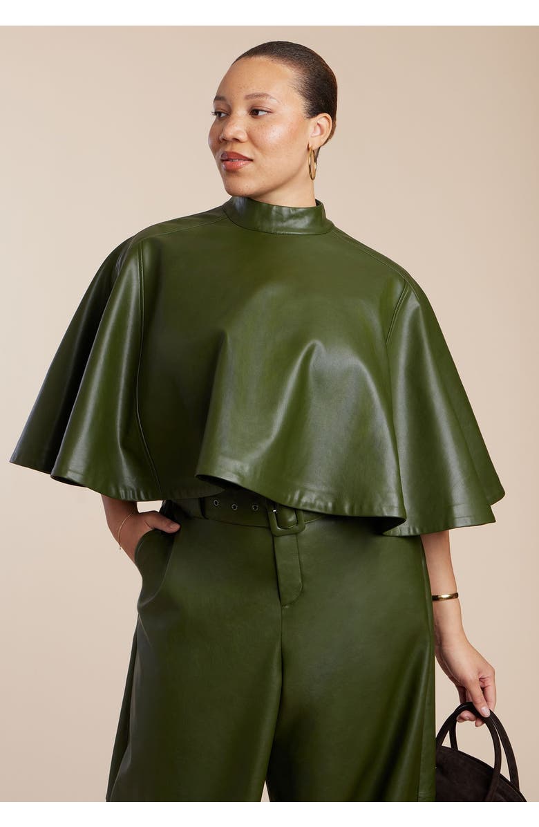ELOQUII Faux Leather Cape Top, Main, color, Dark Forest Green