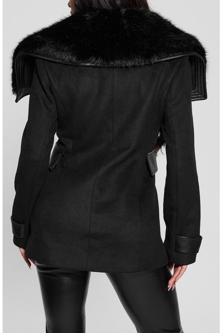 Lilia Melton Coat with Faux Fur Trim, Alternate, color, BLACK-BLACK