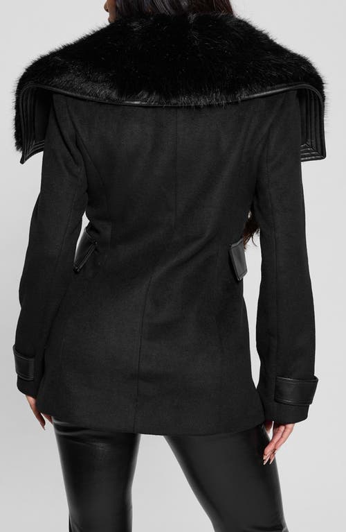 Guess Lilia Melton Coat With Faux Fur Trim In Black
