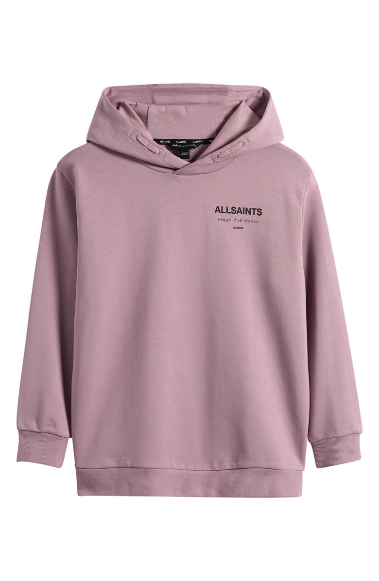 smALLSAINTS by ALLSAINTS Kids' Oversize Underground Logo Cotton Hoodie, Main, color, Purple