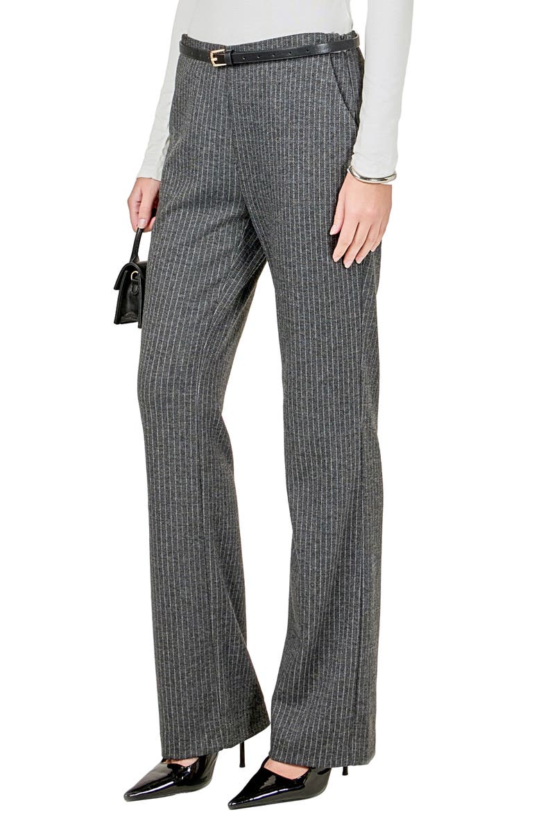 Endless Rose Stripe Stretch Knit Flare Pants, Alternate, color, Grey