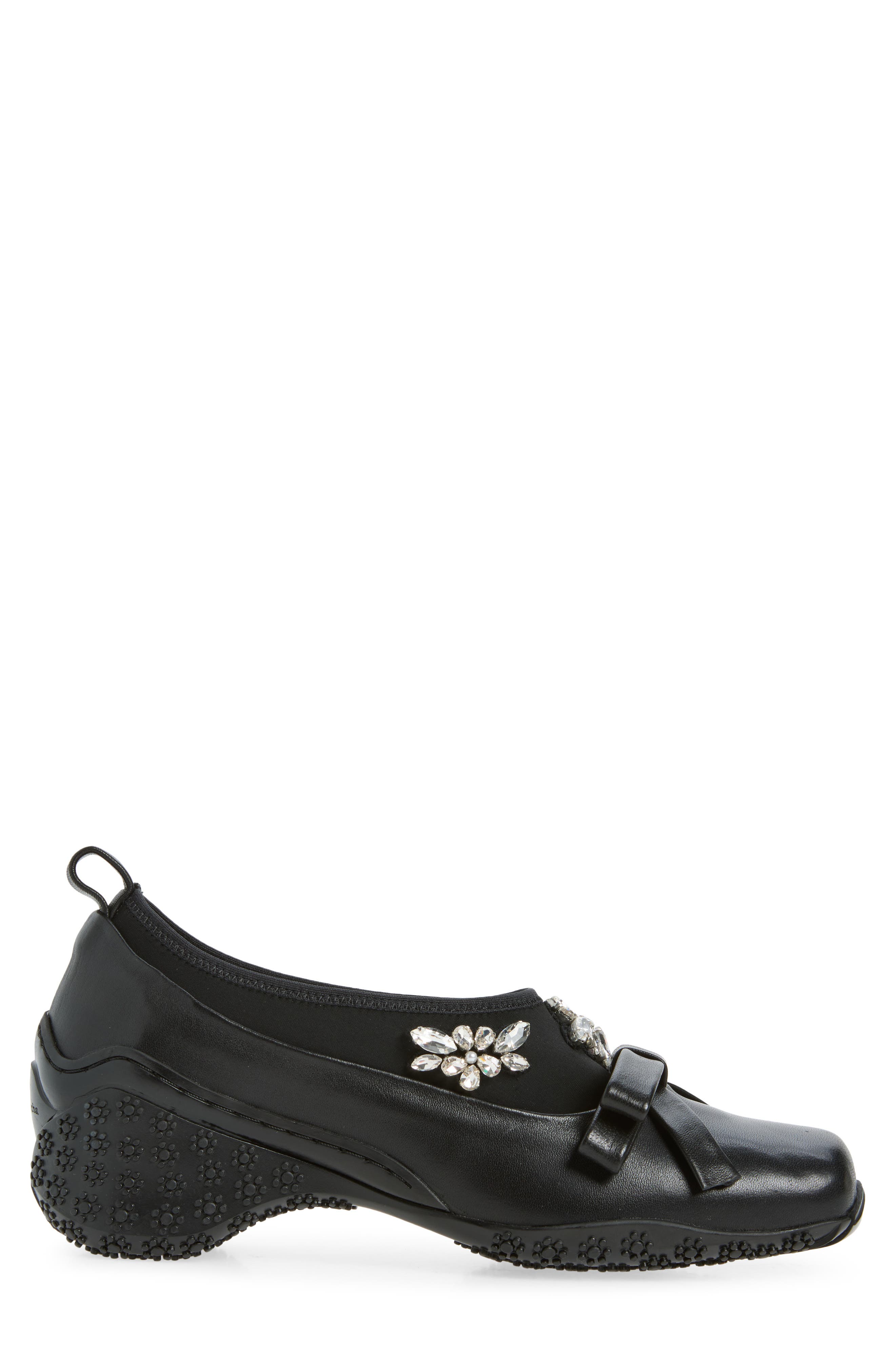 Rhinestone Bow Ballet Sneaker, Alternate, color, BLACK/ PEARL/ CLEAR